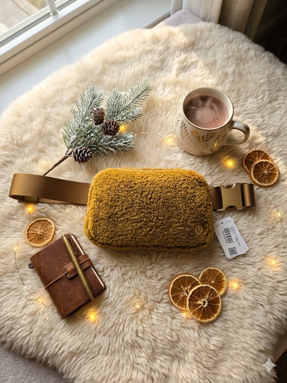 lululemon athletica Mustard Sherpa Belt Bag with Gold Buckle